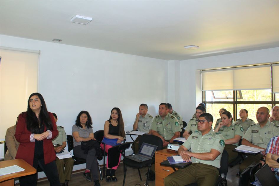 Funcionarias y funcionarios de Carabineros participan en talleres de capacitación sobre la Ley de Seguridad Privada.